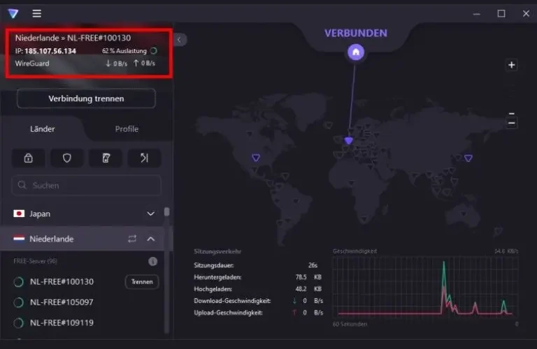 Interfaz y características de Proton VPN en acción