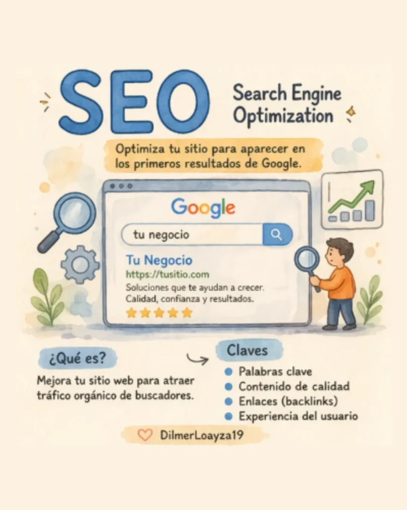 Infografía explicando qué es SEO y cómo funciona el posicionamiento web en Google