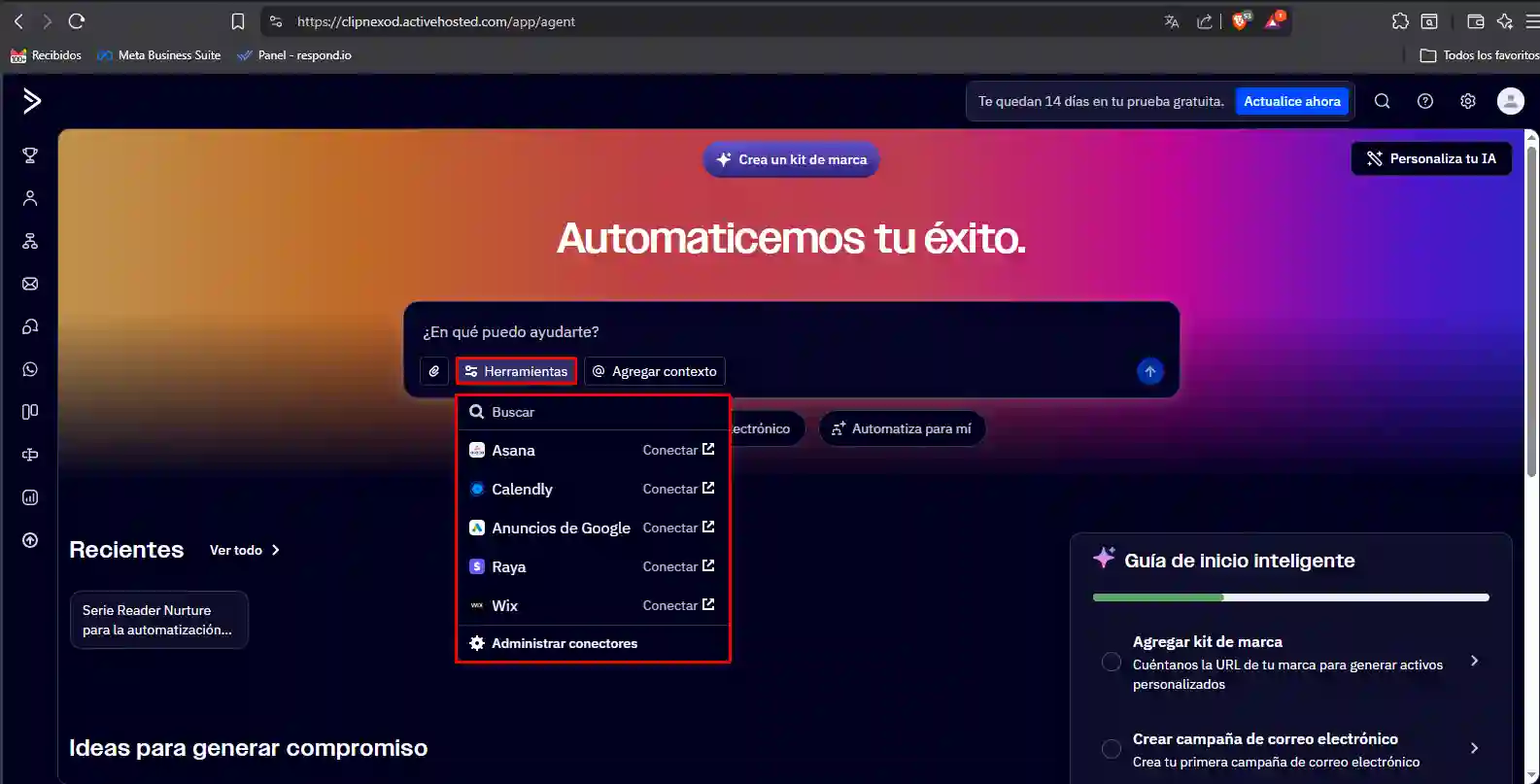Herramientas y conectores disponibles desde Active Intelligence