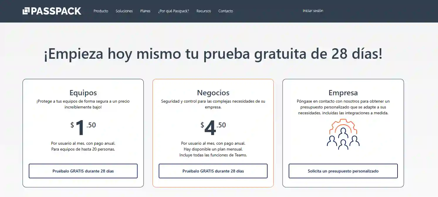 Planes de Passpack para equipos y empresas